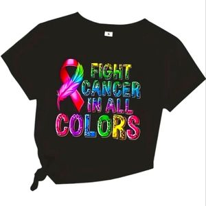 Cancer Awareness Multi Colored Ribbon Tee Shirt "Fight Cancer in All Colors"